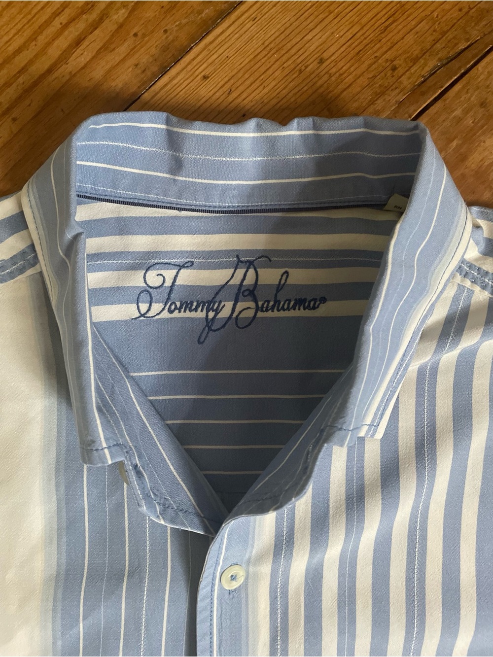 Tommy Bahama Blue & White Striped Silk Button-Down Shirt
